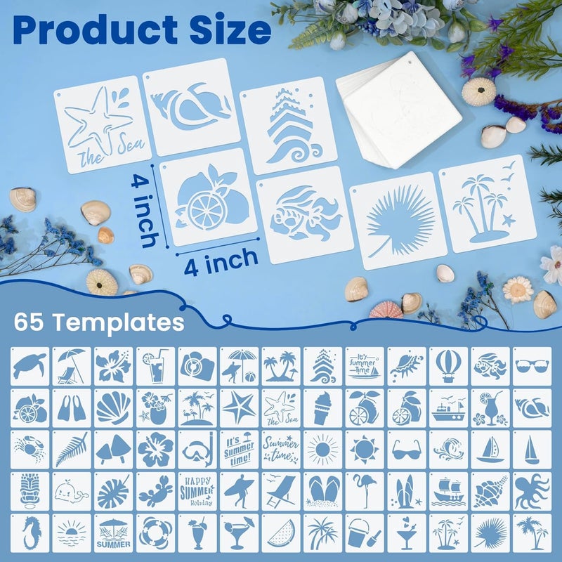 Amrules 65 Pcs Painting Stencils, Hawaii Theme Drawing Templates Set for Crafts, Reusable DIY Art Stencil Sets for Wood, Walls, Cards, Fabrics, Rocks and Home Decoration, 4 x 4 Inch - Image 2